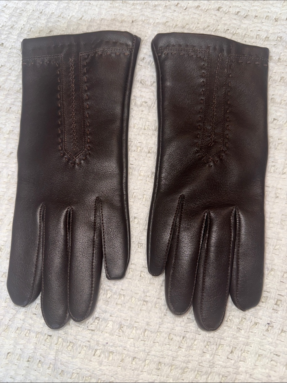 Women's Dark Brown Leather Dress Gloves - Classic Stitch Detail